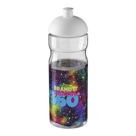 Werbeartikel H2O Base® 650 ml Sportflasche ergonomisch mit auslaufsicherem Stülpdeckel & Push-Pull-Tülle – transparent-weiss – mit Logo bedruckt