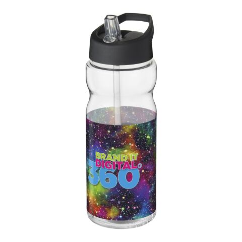 Werbeartikel Sport Trinkflasche 650 ml H2O Base aus recyceltem PET Ausgussdeckel BPA-frei – weiss-schwarz – mit Logo bedruckt