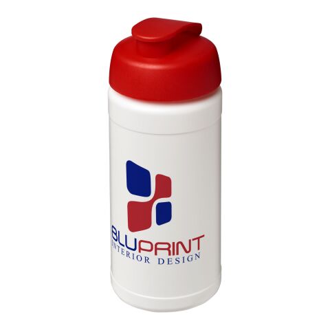 Werbeartikel Sportflasche Baseline Plus 500 ml Kunststoff Klappdeckel auslaufsicher einwandig – transparent-rot – mit Logo bedruckt