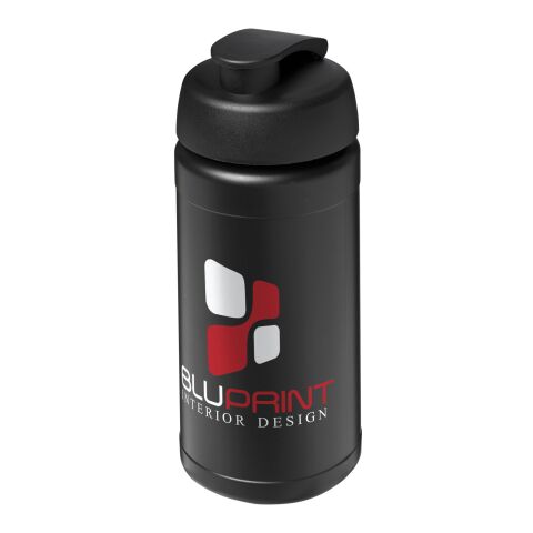 Werbeartikel Sportflasche Baseline Plus 500 ml Kunststoff Klappdeckel auslaufsicher einwandig – schwarz – mit Logo bedruckt