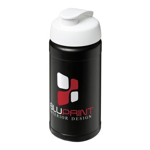 Werbeartikel Sportflasche Baseline Plus 500 ml Kunststoff Klappdeckel auslaufsicher einwandig – schwarz-weiss – mit Logo bedruckt