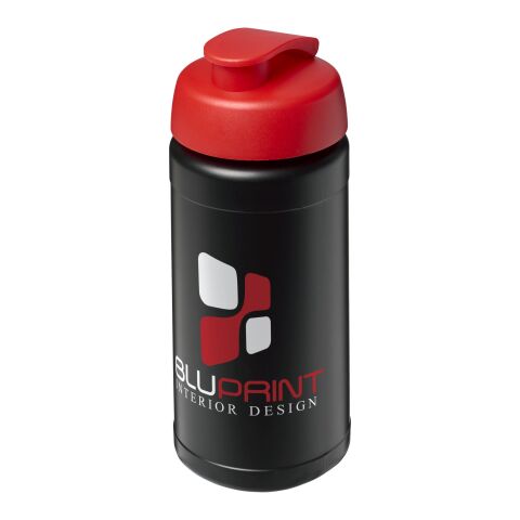 Werbeartikel Sportflasche Baseline Plus 500 ml Kunststoff Klappdeckel auslaufsicher einwandig – schwarz-rot – mit Logo bedruckt