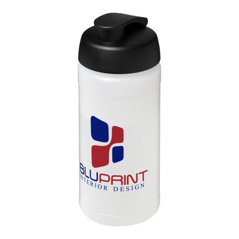 Werbeartikel Sportflasche Baseline Plus 500 ml Kunststoff Klappdeckel auslaufsicher einwandig – transparent-schwarz – mit Logo bedruckt