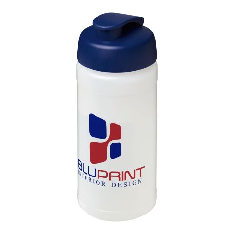 Werbeartikel Baseline® Plus 500 ml Sportflasche mit Klappdeckel – weiss-blau – mit Logo bedruckt