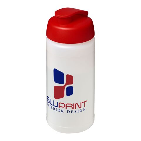 Werbeartikel Baseline® Plus 500 ml Sportflasche mit Klappdeckel – weiss-rot – mit Logo bedruckt