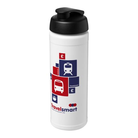 Werbeartikel Baseline® Plus Sportflasche 750ml einwandig mit Klappdeckel auslaufsicher Made in UK – weiss-schwarz – mit Logo bedruckt