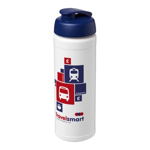 Werbeartikel Baseline® Plus 750 ml Flasche mit Klappdeckel – weiss-blau – mit Logo bedruckt