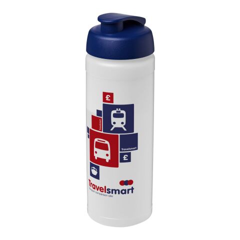 Werbeartikel Baseline® Plus 750 ml Flasche mit Klappdeckel – weiss-blau – mit Logo bedruckt