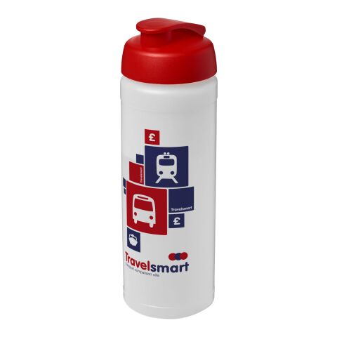 Werbeartikel Baseline® Plus 750 ml Flasche mit Klappdeckel – weiss-rot – mit Logo bedruckt