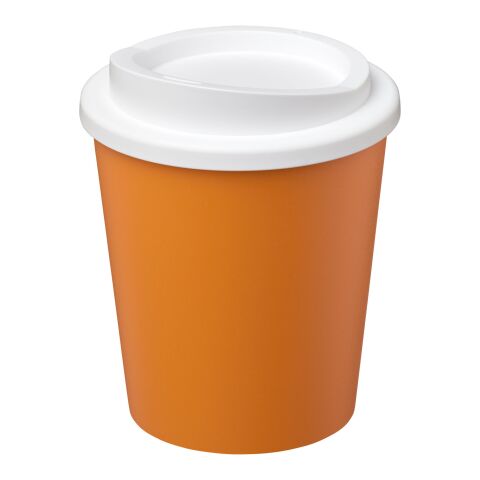 Werbeartikel 250 ml Americano® Espresso Isolierbecher doppelwandig, passend für Kaffeemaschinen, Made in UK – orange-weiss – mit Logo bedruckt