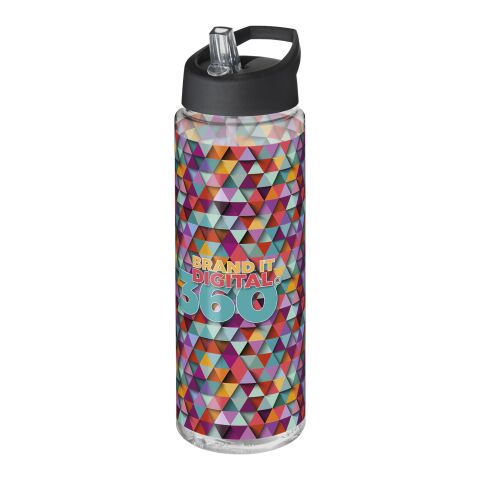 Werbeartikel Sportflasche H2O Vibe 850 ml Kunststoff einwandig Ausgussdeckel klappbare Tülle auslaufsicher – weiss-schwarz – mit Logo bedruckt