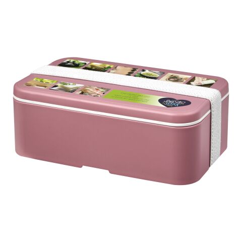 Nachhaltiger Werbeartikel MIYO Renew Lunchbox – rosa-weiss – mit Logo bedruckt