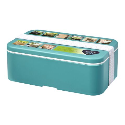 Nachhaltiger Werbeartikel MIYO Renew Lunchbox – riffblau-weiss – mit Logo bedruckt