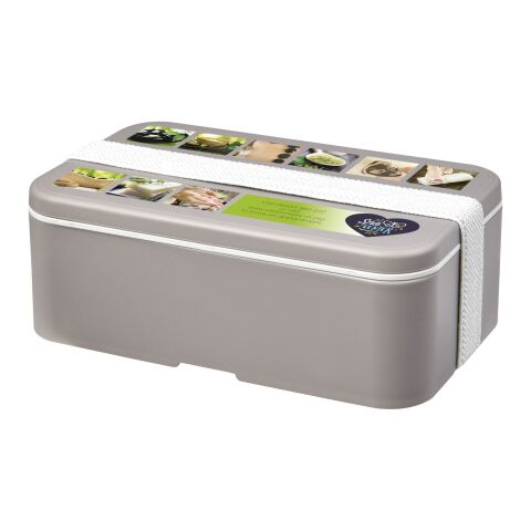 Nachhaltiger Werbeartikel MIYO Renew Lunchbox – kieselgrau-weiss – mit Logo bedruckt