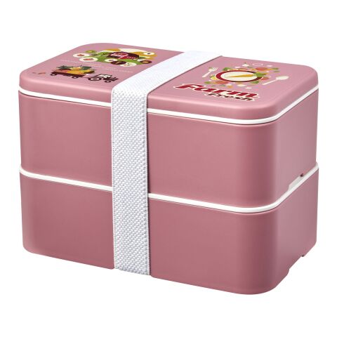 Nachhaltiger Werbeartikel MIYO Renew Doppel-Lunchbox – rosa-rosa-weiss – mit Logo bedruckt
