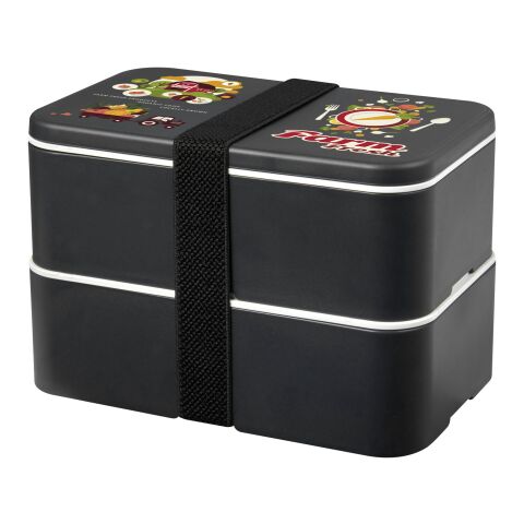 Nachhaltiger Werbeartikel MIYO Renew Doppel-Lunchbox – granitfarben-granitfarben-schwarz – mit Logo bedruckt