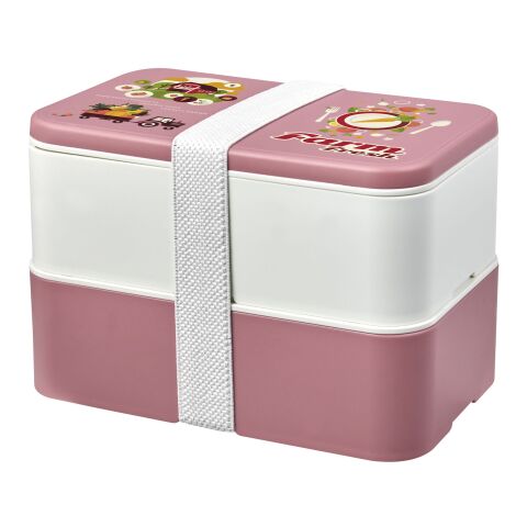 Nachhaltiger Werbeartikel MIYO Renew Doppel-Lunchbox – rosa-elfenbeinweiss-weiss – mit Logo bedruckt