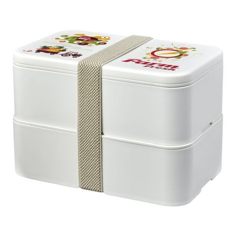 Nachhaltiger Werbeartikel MIYO Renew Doppel-Lunchbox – elfenbeinweiss-elfenbeinweiss-kieselgrau – mit Logo bedruckt