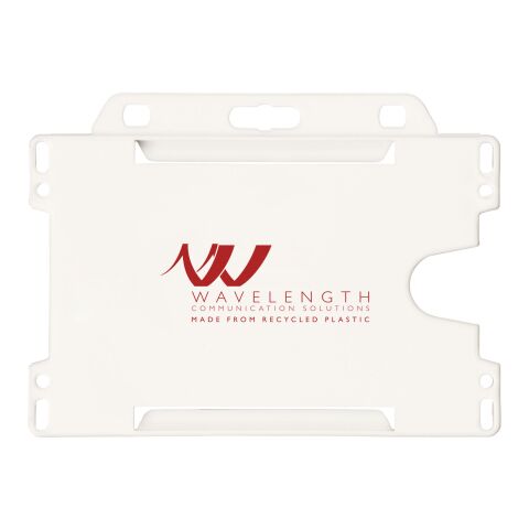 Nachhaltiger Werbeartikel Vega Kartenhalter aus recyceltem Kunststoff – Weiss – mit Logo bedruckt