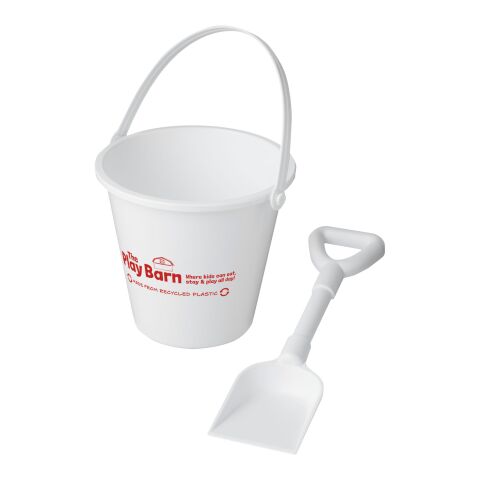 Nachhaltiger Werbeartikel Tides recycelter Strandeimer und Spaten – absolutes weiss – mit Logo bedruckt