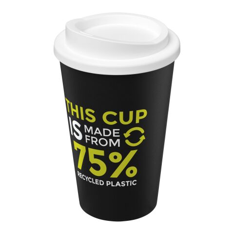 Nachhaltiger Werbeartikel Americano Eco 350 ml recycelter Becher – schwarz-weiss – mit Logo bedruckt