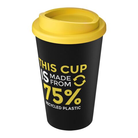 Nachhaltiger Werbeartikel Americano Eco 350 ml recycelter Becher – schwarz-gelb – mit Logo bedruckt