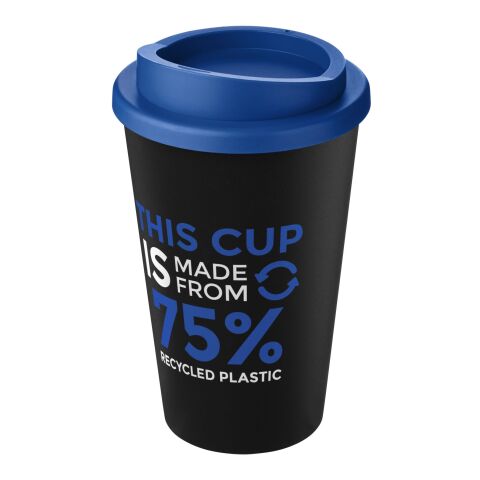 Nachhaltiger Werbeartikel Americano Eco 350 ml recycelter Becher – schwarz-mittelblau – mit Logo bedruckt