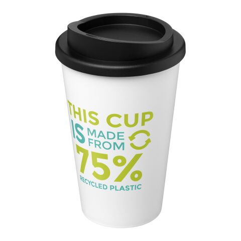 Nachhaltiger Werbeartikel Americano Eco 350 ml recycelter Becher – weiss-schwarz – mit Logo bedruckt