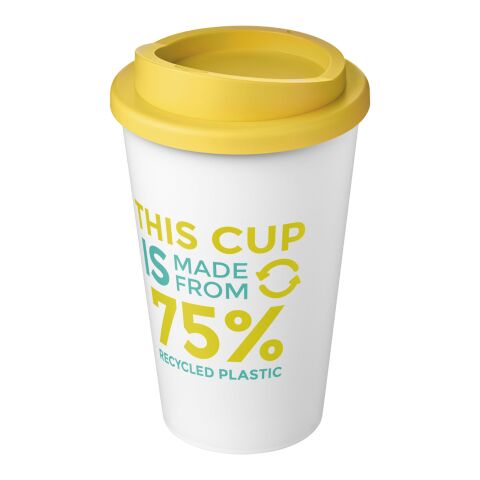 Nachhaltiger Werbeartikel Americano Eco 350 ml recycelter Becher – weiss-gelb – mit Logo bedruckt