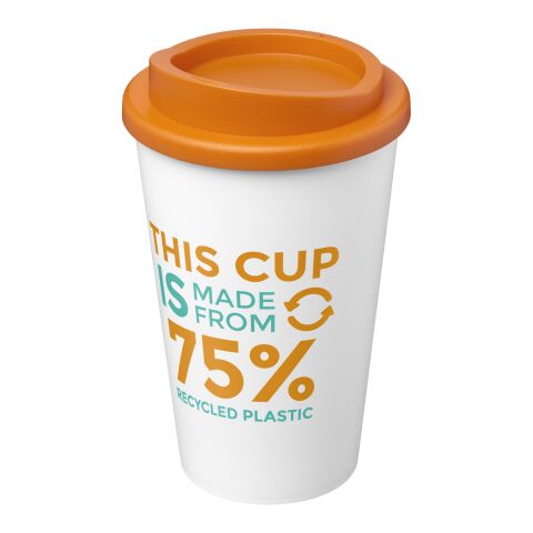Nachhaltiger Werbeartikel Americano Eco 350 ml recycelter Becher – weiss-orange – mit Logo bedruckt