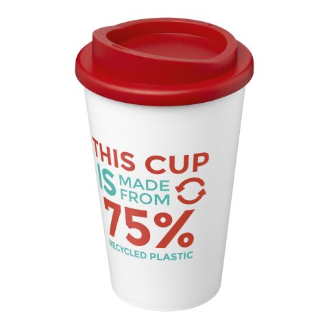 Nachhaltiger Werbeartikel Americano Eco 350 ml recycelter Becher – transparent-rot – mit Logo bedruckt