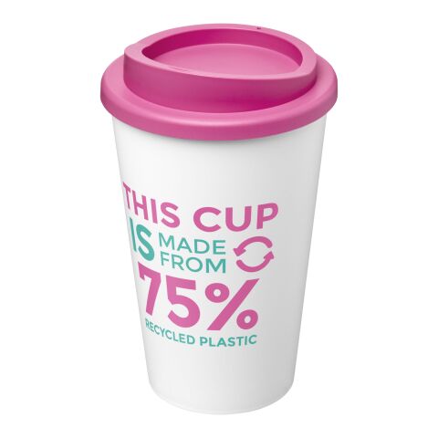 Nachhaltiger Werbeartikel Americano Eco 350 ml recycelter Becher – weiss-rosa – mit Logo bedruckt