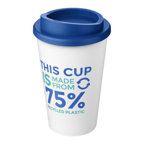 Nachhaltiger Werbeartikel Americano Eco 350 ml recycelter Becher – weiss-mittelblau – mit Logo bedruckt