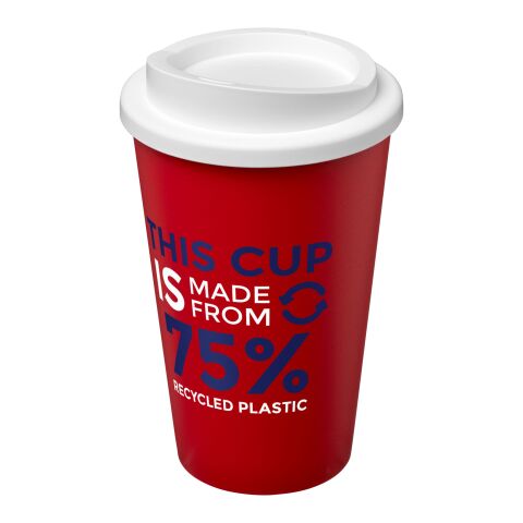 Nachhaltiger Werbeartikel Americano Eco 350 ml recycelter Becher – rot-weiss – mit Logo bedruckt