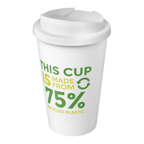Nachhaltiger Werbeartikel Americano® Eco 350 ml recycelter Becher mit auslaufsicherem Deckel – Weiss – mit Logo bedruckt