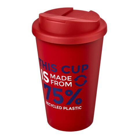 Nachhaltiger Werbeartikel Americano® Eco 350 ml recycelter Becher mit auslaufsicherem Deckel – rot – mit Logo bedruckt