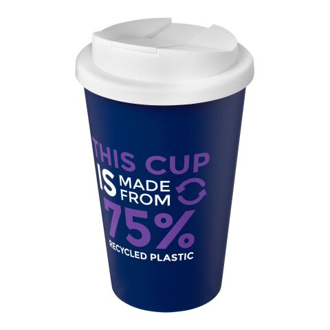 Nachhaltiger Werbeartikel Americano® Eco 350 ml recycelter Becher mit auslaufsicherem Deckel – blau-weiss – mit Logo bedruckt