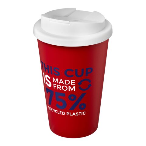 Nachhaltiger Werbeartikel Americano® Eco 350 ml recycelter Becher mit auslaufsicherem Deckel – rot-weiss – mit Logo bedruckt