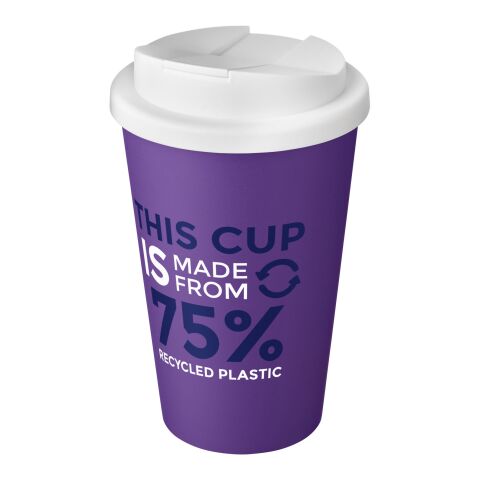 Nachhaltiger Werbeartikel Americano® Eco 350 ml recycelter Becher mit auslaufsicherem Deckel – lila-weiss – mit Logo bedruckt