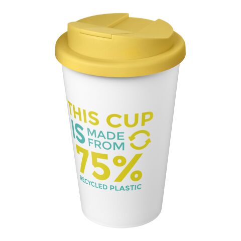 Nachhaltiger Werbeartikel Americano® Eco 350 ml recycelter Becher mit auslaufsicherem Deckel – gelb-transparent – mit Logo bedruckt