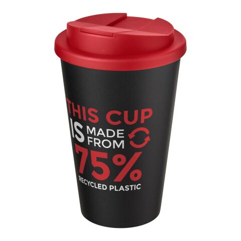 Nachhaltiger Werbeartikel Americano® Eco 350 ml recycelter Becher mit auslaufsicherem Deckel – rot-schwarz – mit Logo bedruckt