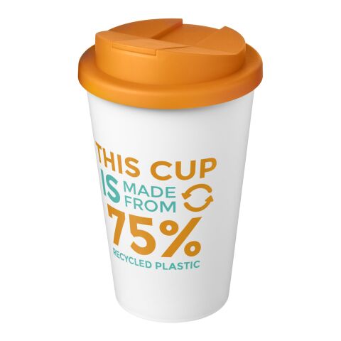 Nachhaltiger Werbeartikel Americano® Eco 350 ml recycelter Becher mit auslaufsicherem Deckel – orange-weiss – mit Logo bedruckt