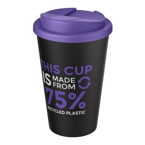 Nachhaltiger Werbeartikel Americano® Eco 350 ml recycelter Becher mit auslaufsicherem Deckel – lila-schwarz – mit Logo bedruckt