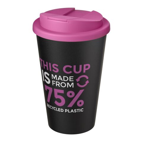 Nachhaltiger Werbeartikel Americano® Eco 350 ml recycelter Becher mit auslaufsicherem Deckel – rosa-schwarz – mit Logo bedruckt