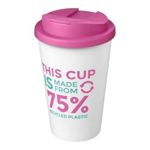 Nachhaltiger Werbeartikel Americano® Eco 350 ml recycelter Becher mit auslaufsicherem Deckel – rosa-weiss – mit Logo bedruckt