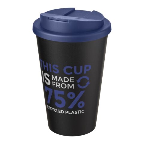 Nachhaltiger Werbeartikel Americano® Eco 350 ml recycelter Becher mit auslaufsicherem Deckel – blau-schwarz – mit Logo bedruckt