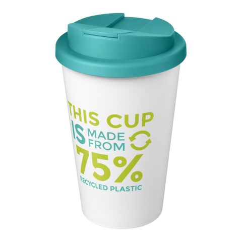 Nachhaltiger Werbeartikel Americano® Eco 350 ml recycelter Becher mit auslaufsicherem Deckel – aquablau-transparent – mit Logo bedruckt
