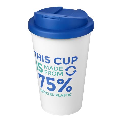 Nachhaltiger Werbeartikel Americano® Eco 350 ml recycelter Becher mit auslaufsicherem Deckel – mittelblau-weiss – mit Logo bedruckt