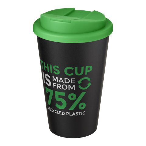 Nachhaltiger Werbeartikel Americano® Eco 350 ml recycelter Becher mit auslaufsicherem Deckel – grün-schwarz – mit Logo bedruckt