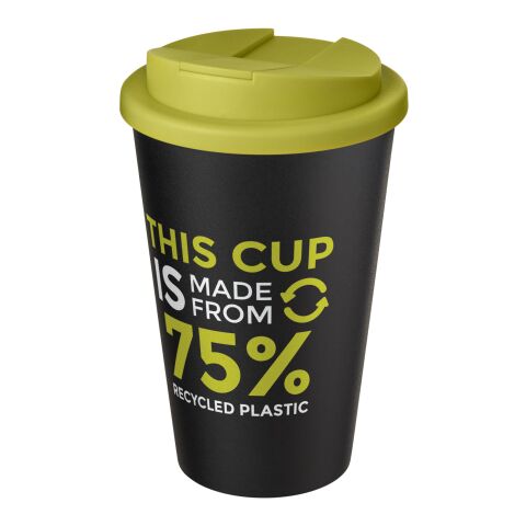 Nachhaltiger Werbeartikel Americano® Eco 350 ml recycelter Becher mit auslaufsicherem Deckel – limone-schwarz – mit Logo bedruckt